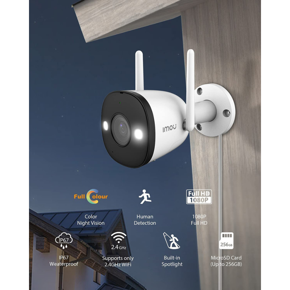 Cámara de Seguridad Tipo Bala IP WiFi 3MP para Exteriores, Visión Nocturna 30m, Detección de Humanos y Resistencia IP67 – IMOU Bullet 2E (IPC-K3DN-3H0WF-0280B)