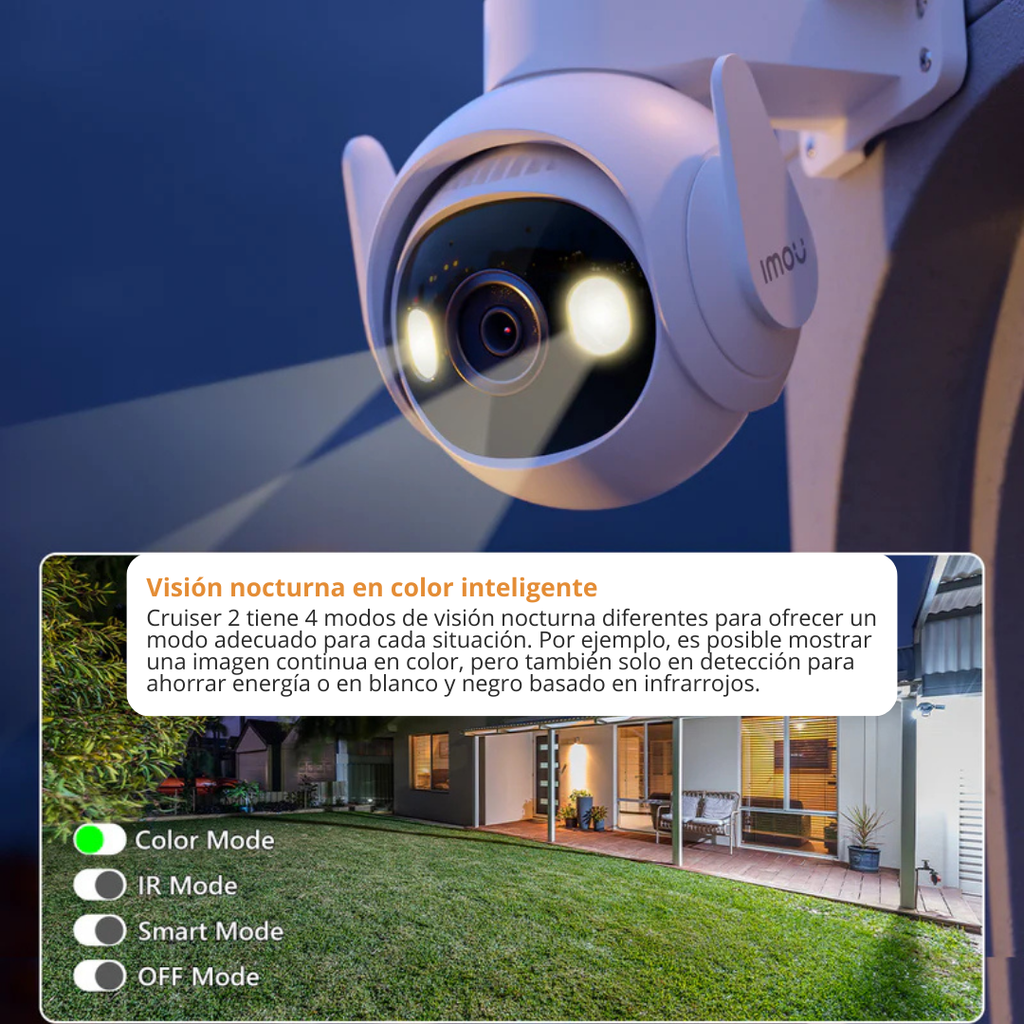 Cámara de Seguridad IP WiFi Motorizada 5MP para Exteriores, Cobertura 360°, Visión Nocturna en Color y Disuasión Activa – IMOU Cruiser 2 (IPC-GS7EN-5M0WE)