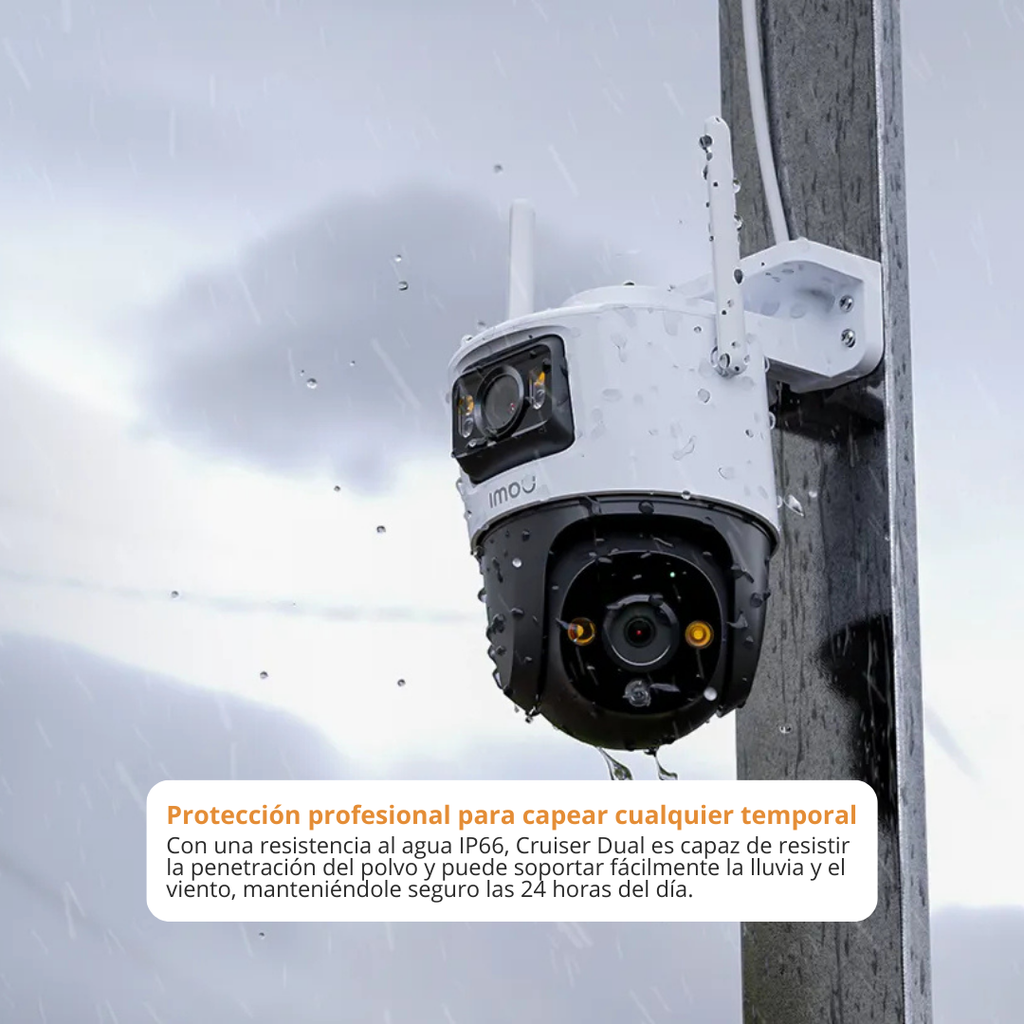 Cámara de Seguridad IP WiFi Dual 3MP + 3MP para Exteriores, Cobertura 360° Doble Lente, Visión Nocturna en Color y Disuasión Activa – IMOU Cruiser Dual (IPC-S7XN-6M0WED)