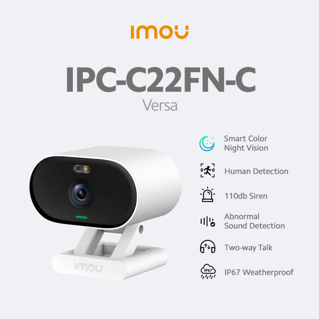 Cámara de Seguridad IP WiFi Full HD 1080p para Interiores y Exteriores, Visión Nocturna, Detección de Movimiento y Audio Bidireccional – IMOU Versa (IPC-C22FN-C)