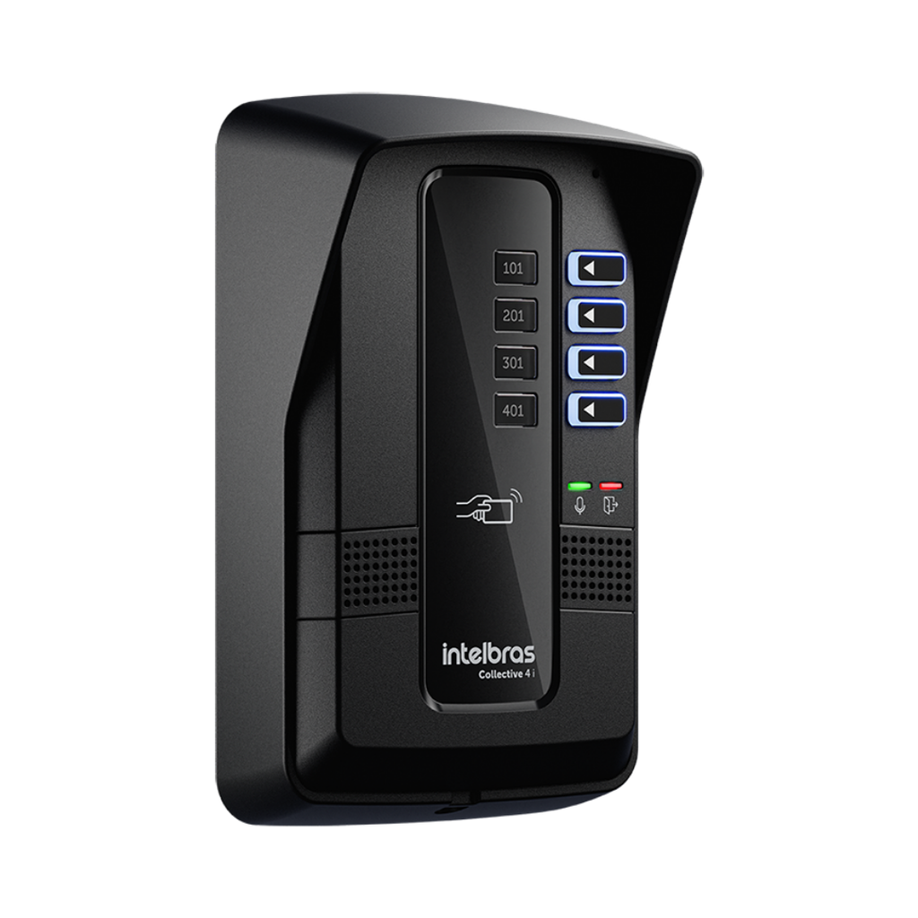 Central Colectiva de Portería con Intercomunicación para 4 Apartamentos, Control de Acceso RFID y Entradas Auxiliares - Collective 4 Intelbras